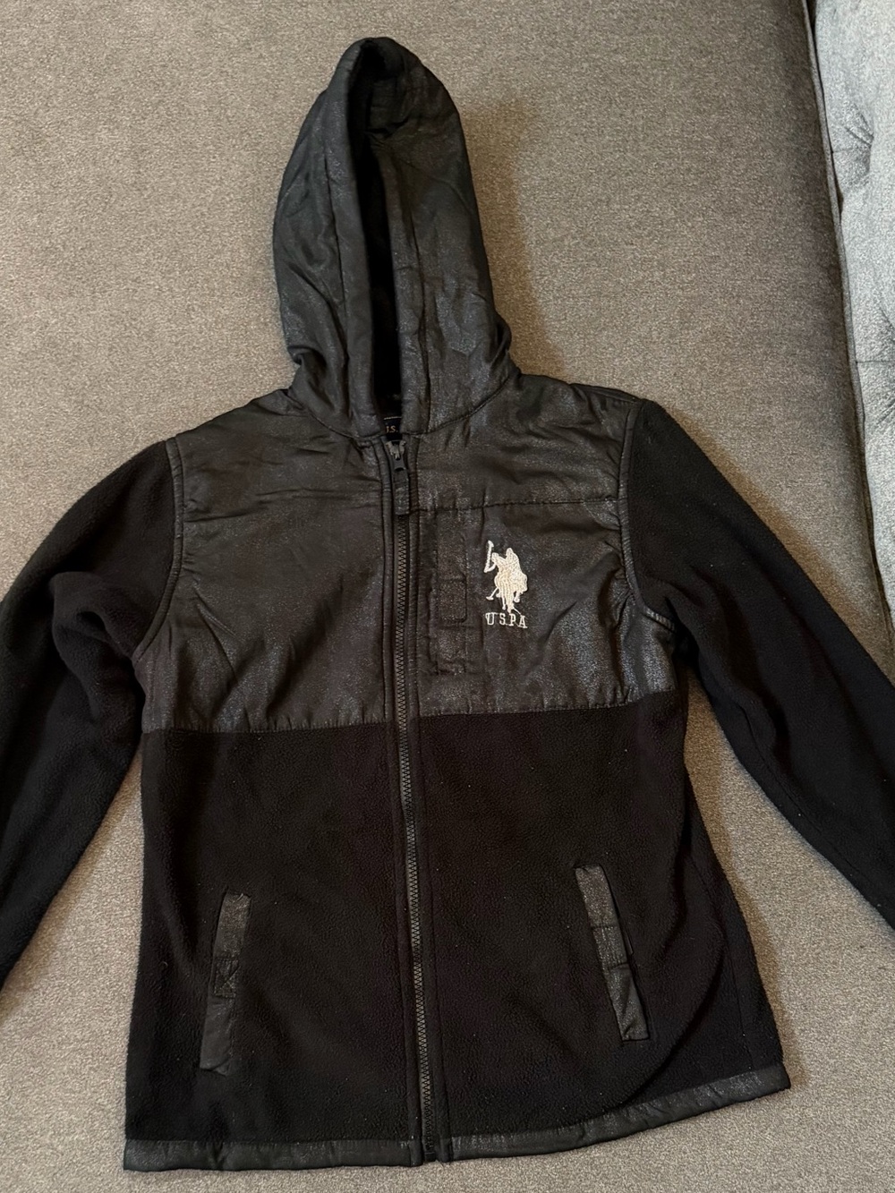 U.S. Polo Assn. Black Hooded Full-Zip Pullover with Chest Logo